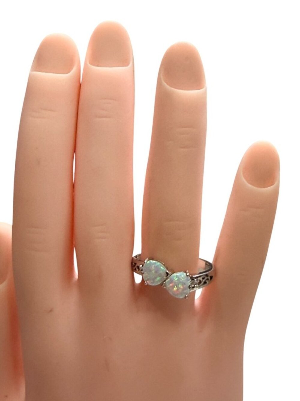 925 Sterling Silver Heart Ring opal   Jewelry Size 8  2.3G